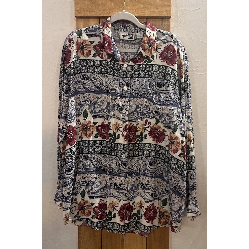 VTG 90s Krazy Kat Patchwork Floral Paisley Rayon Blouse Sz 18/20 Plus Size Boho